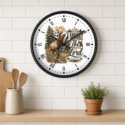 Rustic Elk Wall Clock – “I Sought The Lord” Psalm 34:4 Christian Home Decor