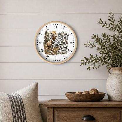 Rustic Elk Wall Clock – “I Sought The Lord” Psalm 34:4 Christian Home Decor