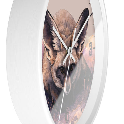 A white oval wall clock with a printed illustration of a fox on the face, shown against a plain white background.