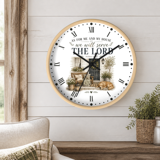 Rustic Farmhouse Bible Verse Wall Clock — “As For Me and My House We Will Serve The Lord”