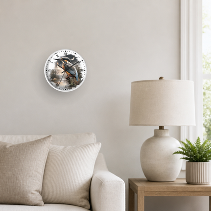 Kingfisher Moon Wall Clock — Rustic Bird Nature Decor