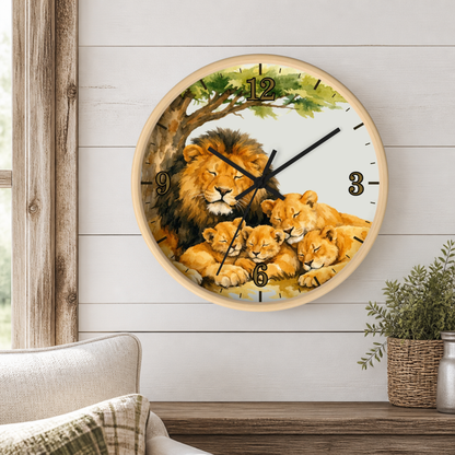 Lion Family Big Cat Wall Clock — Cozy Safari Nursery Decor