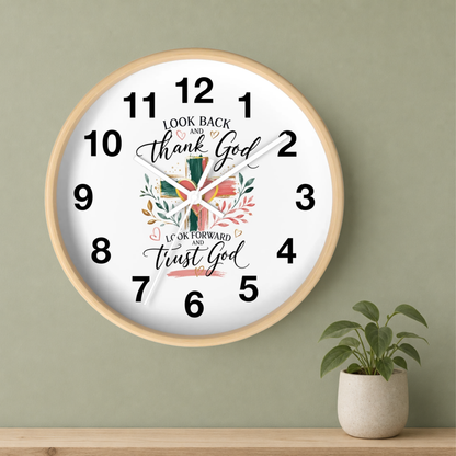 Look Forward And Trust Wall Clock —  Floral Cross Christian Home Decor