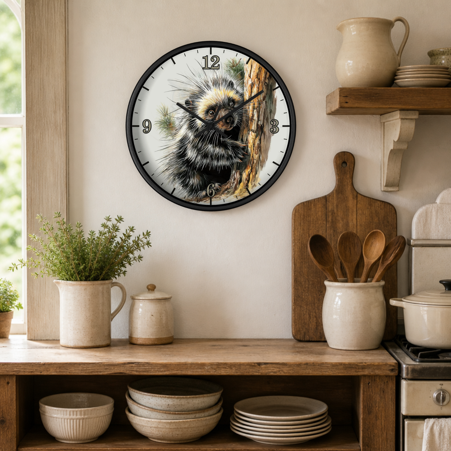 Porcupine Wall Clock — Wildlife Animal Decor for Nursery or Cabin