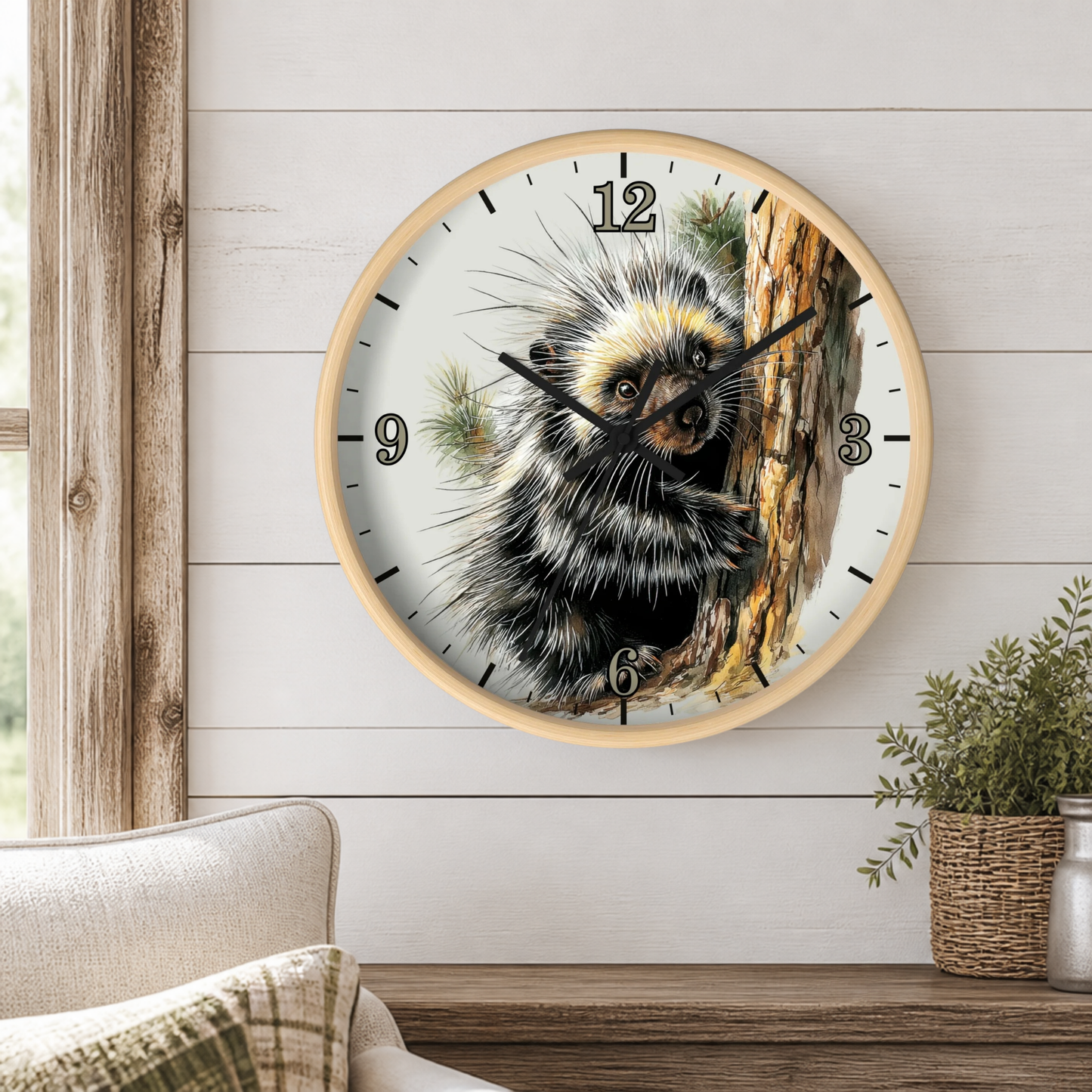 Porcupine Wall Clock — Wildlife Animal Decor for Nursery or Cabin