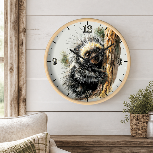 Porcupine Wall Clock — Wildlife Animal Decor for Nursery or Cabin