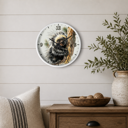Porcupine Wall Clock — Wildlife Animal Decor for Nursery or Cabin