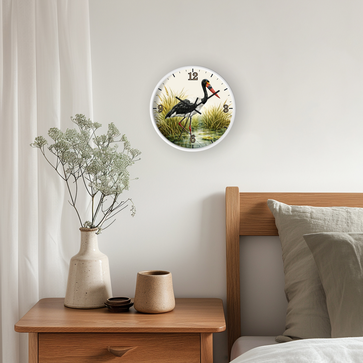 Red Billed Crane Wall Clock – Vintage Marsh Bird Clock for Nature Lovers
