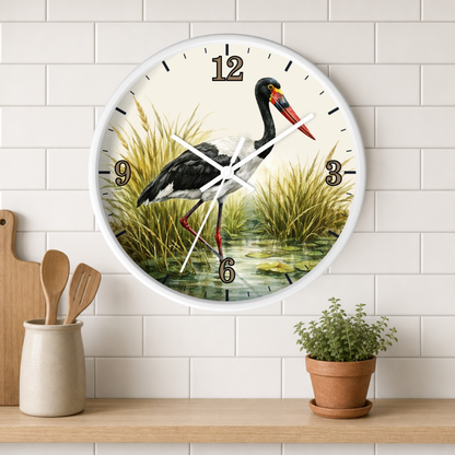 Red Billed Crane Wall Clock – Vintage Marsh Bird Clock for Nature Lovers