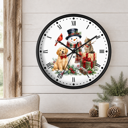 Christmas Snowman Clock — Holiday Dog & Cat Decor