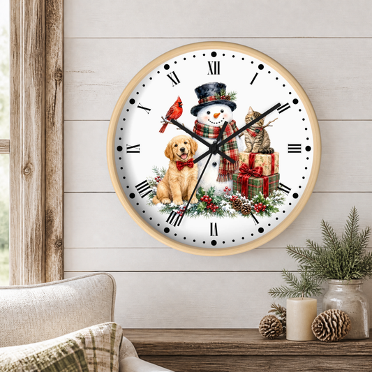 Christmas Snowman Clock — Holiday Dog & Cat Decor