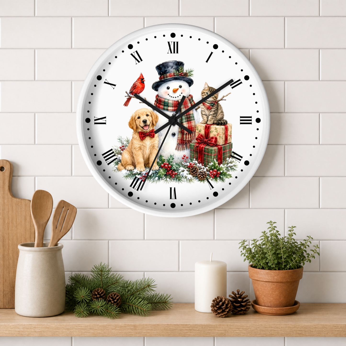 Christmas Snowman Clock — Holiday Dog & Cat Decor