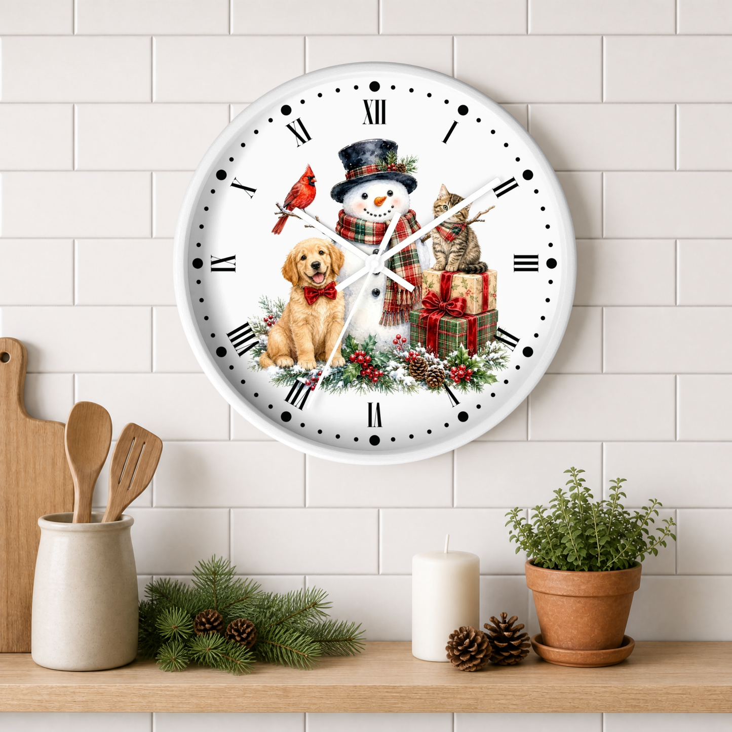 Christmas Snowman Clock — Holiday Dog & Cat Decor