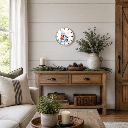 Snowman & Polar Bear Winter Wall Clock — Cute Holiday Home Decor