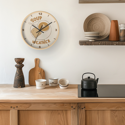 Reloj de pared de madera "Tiempo de sopa" – Acogedora decoración de cocina de otoño
