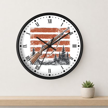 Hunting Rifle Wall Clock — Rustic American Outdoorsman Decor