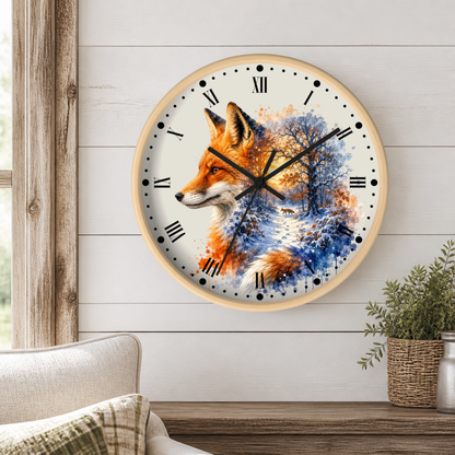 Winter Fox Wall Clock — Woodland Forest Animal Decor
