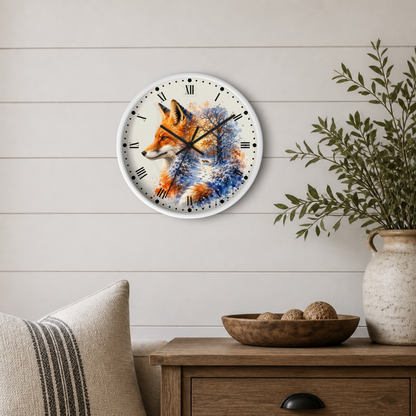 Winter Fox Wall Clock — Woodland Forest Animal Decor