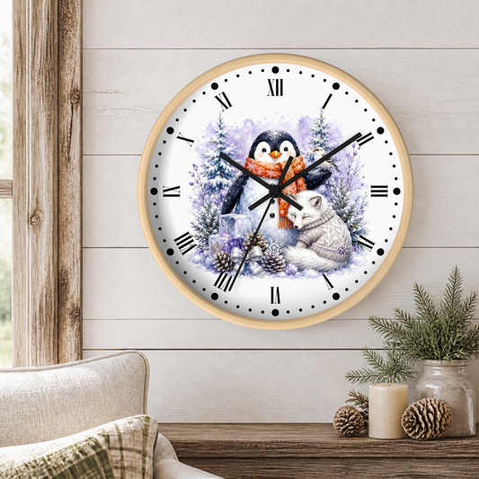 Winter Woodland Wall Clock — Penguin & Fox Holiday Clock